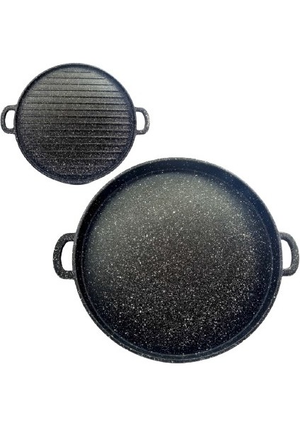 Döküm Izgara ve Gözleme Tepsi 36 cm Siyah Bazlama Krep Çift Taraflı Derin Tava