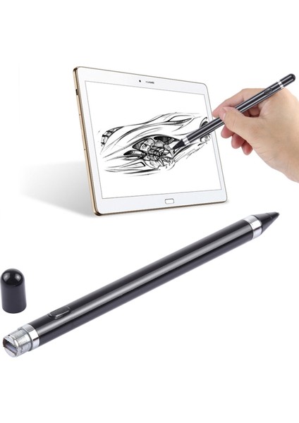 Kısa 2.3 mm Metal Nib Kapasitif Dokunmatik Ekran Stylus Kalem Siyah (Yurt Dışından)