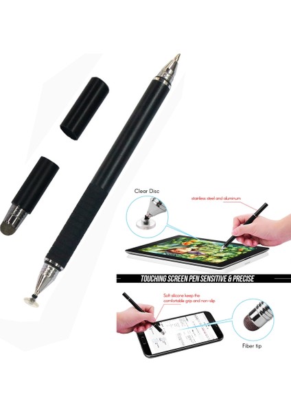 3-In-1 Cep Telefonu Flat Kapasitans Hassas Kalem Siyah (Yurt Dışından)