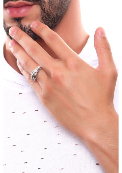 Erkek Antik Gümüş Kaplama Ayarlanabilir Kurt Yüzük