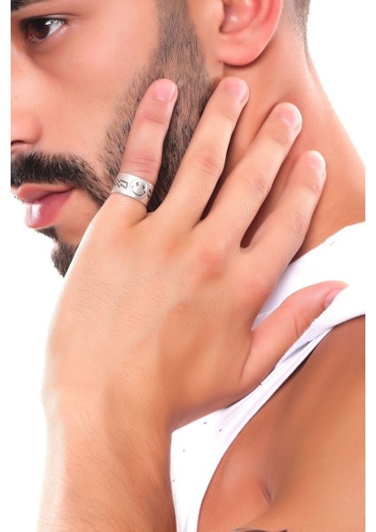 Erkek Antik Gümüş Kaplama Ayarlanabilir Gülen Yüz Emoji Yüzük modelleri