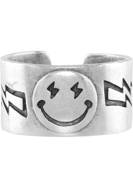 Erkek Antik Gümüş Kaplama Ayarlanabilir Gülen Yüz Emoji Yüzük fırsatları