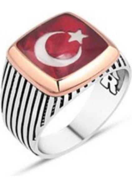 Mineli Türk Bayraklı Erkek Yüzük