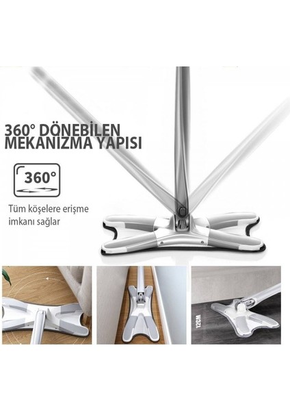 x Mop 360 Derece Dönen Kendine Sıkmalı Kurutmalı Pratik Mop Duvar ve Cam Silme Aparatı Yedek Bezli