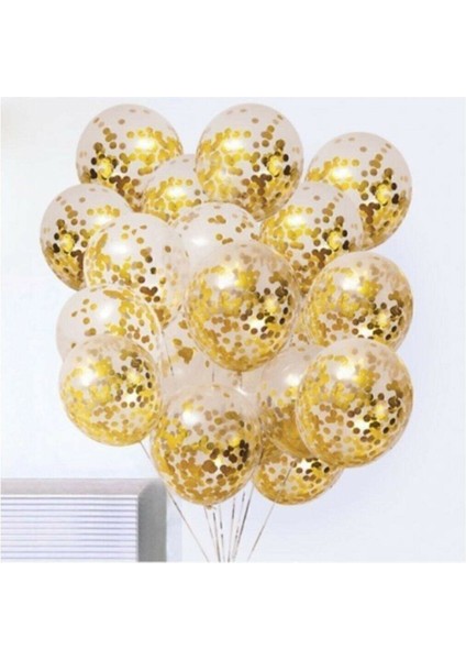 Gold Konfetili Şeffaf Balon Seti 10 Adet