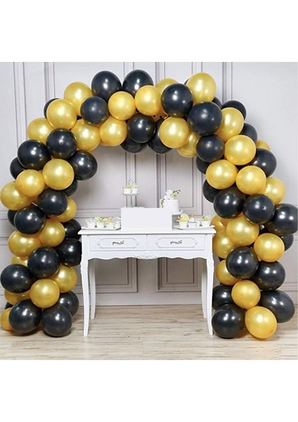 Siyah Gold Metalik Balonlu Zincir Balon Seti 50 Adet