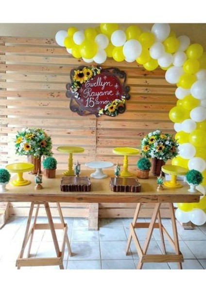 100 Adet Sarı Beyaz Papatya Temalı Balon Konsepti ve Balon Zinciri