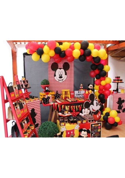 100 Adet Kırmızı Siyah Sarı Metalik Balon ve Balon Zinciri Mıckey Mouse Konsept fiyatları