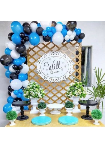 100 Adet Koyu Mavi Siyah Beyaz Balon Konsepti ve Balon Zinciri