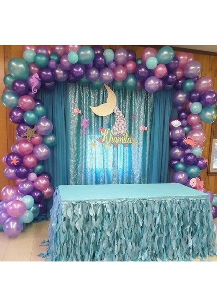 50 Adet 12 Inç Metalik Parti Balonu Mor Pembe Lila Mavi + 5 mt Balon Zinciri