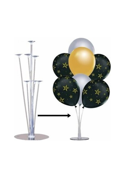 7'li Balon Standı + 7 Adet 12 Inç Metalik Açık Mavi Balon