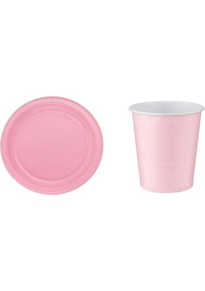 Pembe Doğum Günü Tabak Bardak Seti 8 Kişilik