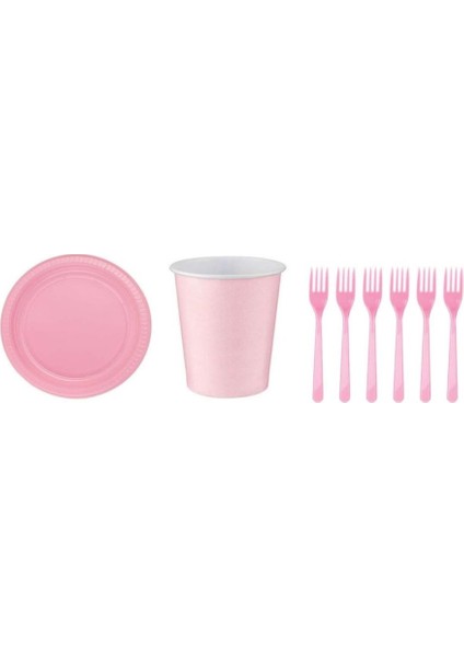 Pembe Doğum Günü Tabak Bardak Çatal Seti 8 Kişilik