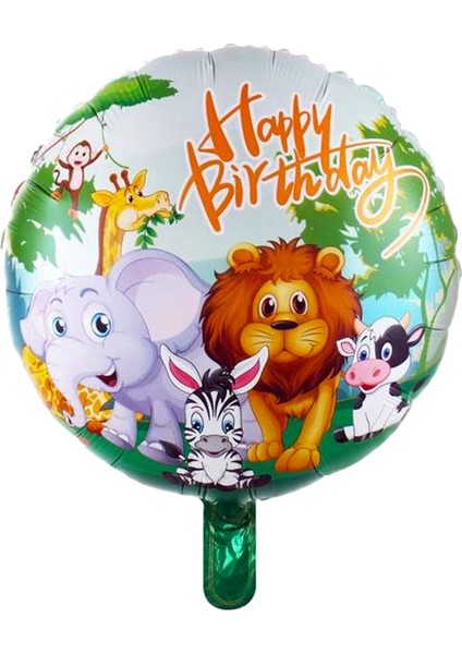 Safari Sevimli Hayvanlar, Happy Birthday Folyo Balon - 43 cm