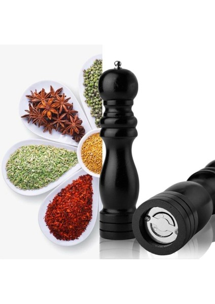 2'li Karabiber Tuz Kahve Baharat Öğütücü Ahşap Manuel Siyah modelleri