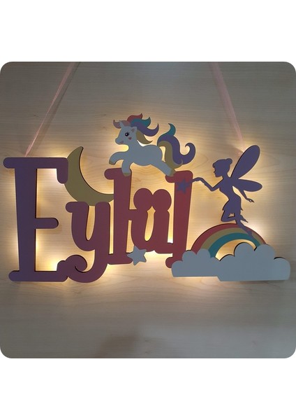 Işıklı Unicorn & Bulut & Ay & Gökkuşağı Temalı Duvar ve Kapı Süsü