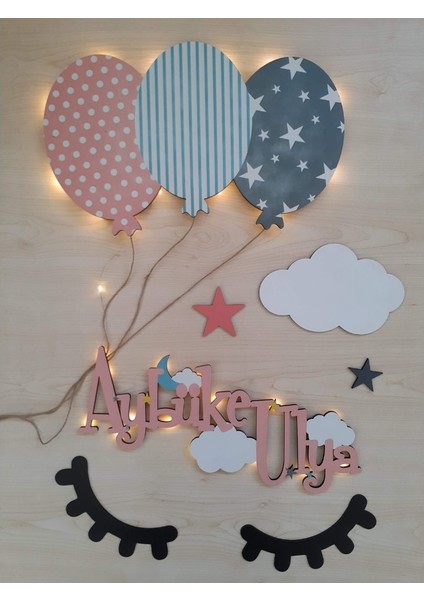 Işıklı Balonlu Gece Temalı Kapı ve Duvar Süsü