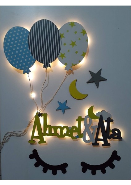 Işıklı Balonlu Gece Temalı Kapı ve Duvar Süsü
