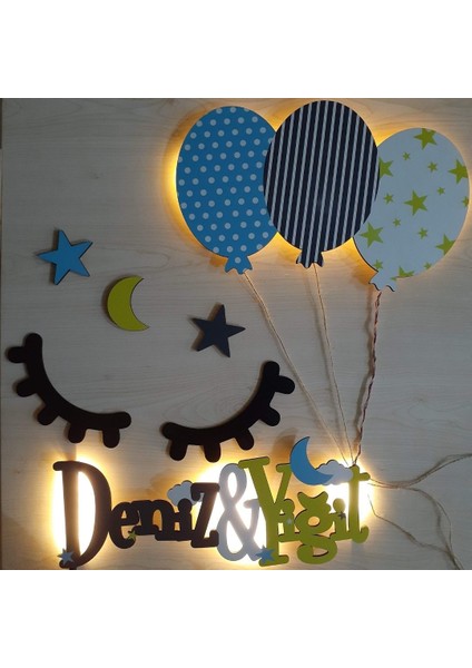 Işıklı Balonlu Gece Temalı Kapı ve Duvar Süsü modelleri