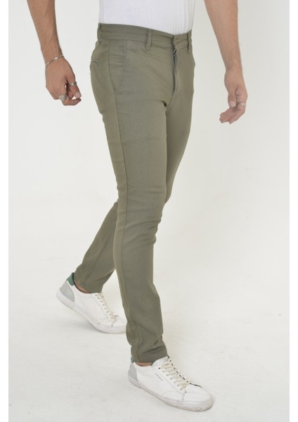 Erkek Slim Fit Dar Kesim Örgü Kumaş Yan Cep Koton Chino Pantolon modelleri
