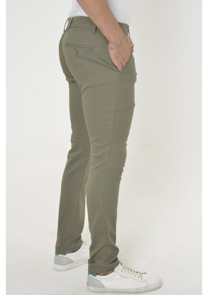 Erkek Slim Fit Dar Kesim Örgü Kumaş Yan Cep Koton Chino Pantolon fırsatları