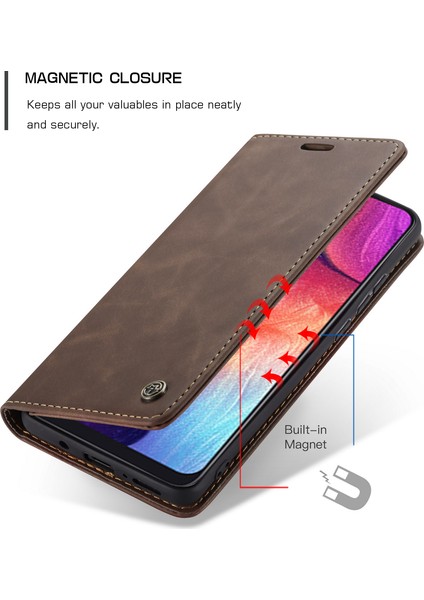 Samsung Galaxy A50 / A50S / A30S Için Retro Pu Deri Tpu Kart Bölmeli Manyetik Flip Standlı Kılıf (Yurt Dışından)