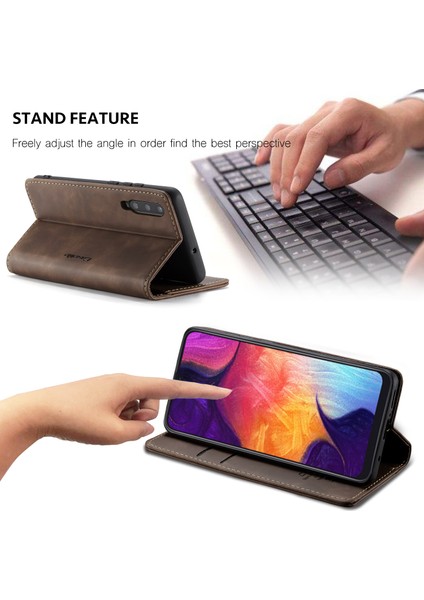 Samsung Galaxy A50 / A50S / A30S Için Retro Pu Deri Tpu Kart Bölmeli Manyetik Flip Standlı Kılıf (Yurt Dışından)