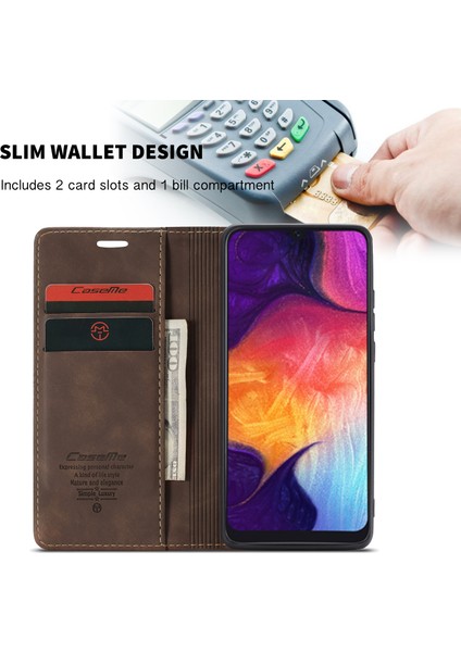 Samsung Galaxy A50 / A50S / A30S Için Retro Pu Deri Tpu Kart Bölmeli Manyetik Flip Standlı Kılıf (Yurt Dışından)