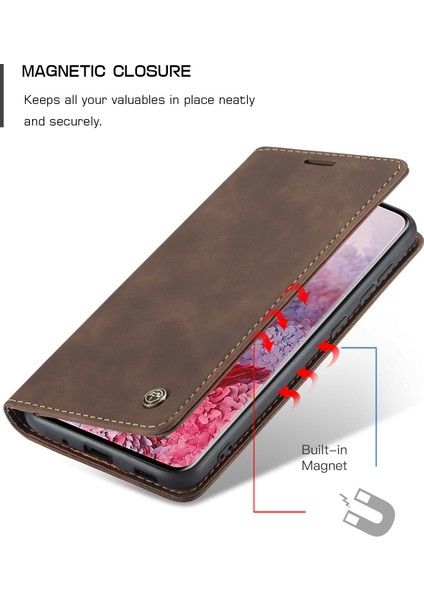 Samsung Galaxy S20 Için Retro Pu Deri Tpu Kart Bölmeli Manyetik Flip Standlı Kılıf (Yurt Dışından)