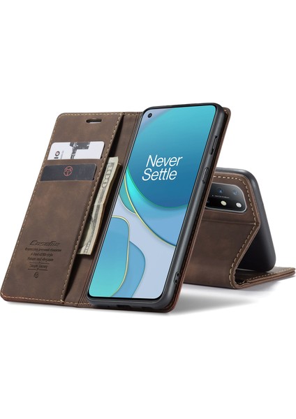 Oneplus 8t Için Retro Pu Deri Tpu Kart Bölmeli Manyetik Flip Standlı Kılıf (Yurt Dışından) modelleri