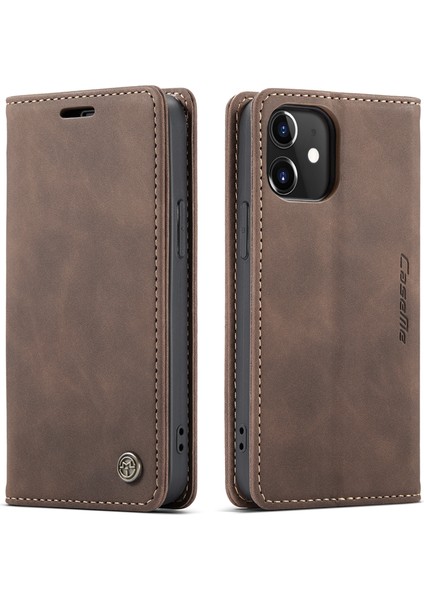iPhone 12 Mini Için Retro Pu Deri Tpu Kart Bölmeli Manyetik Flip Standlı Kılıf (Yurt Dışından)