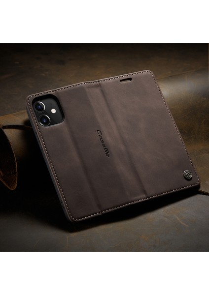 iPhone 12 Mini Için Retro Pu Deri Tpu Kart Bölmeli Manyetik Flip Standlı Kılıf (Yurt Dışından)