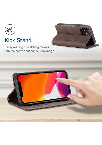 iPhone 12 Mini Için Retro Pu Deri Tpu Kart Bölmeli Manyetik Flip Standlı Kılıf (Yurt Dışından)