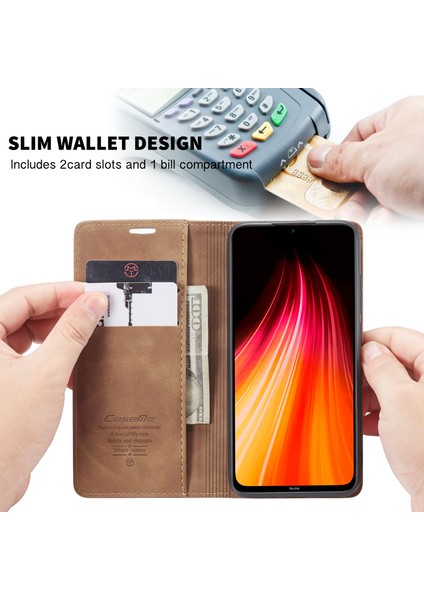 Xiaomi Redmi Note 8 Için Retro Pu Deri Tpu Kart Bölmeli Manyetik Flip Standlı Kılıf (Yurt Dışından)