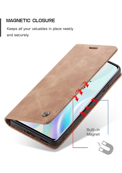 Oneplus 8 Için Retro Pu Deri Tpu Kart Bölmeli Manyetik Flip Standlı Kılıf (Yurt Dışından)