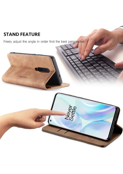 Oneplus 8 Için Retro Pu Deri Tpu Kart Bölmeli Manyetik Flip Standlı Kılıf (Yurt Dışından)