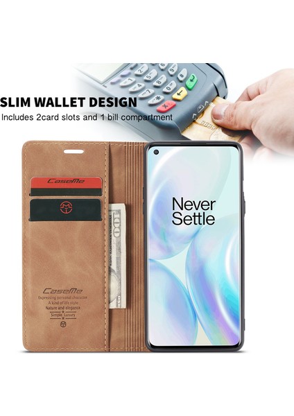 Oneplus 8 Için Retro Pu Deri Tpu Kart Bölmeli Manyetik Flip Standlı Kılıf (Yurt Dışından)