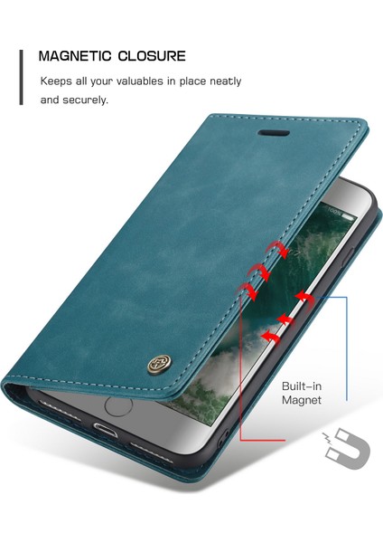 iPhone 7 Plus / 8 Plus Için Retro Pu Deri Tpu Kart Bölmeli Manyetik Flip Standlı Kılıf (Yurt Dışından)