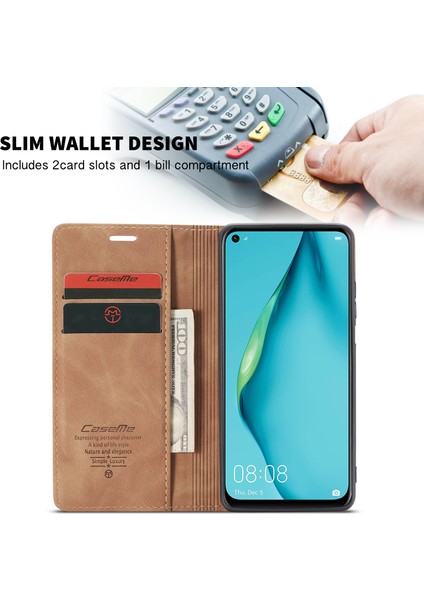 Huawei P40 Lite Için Retro Pu Deri Tpu Kart Bölmeli Manyetik Flip Standlı Kılıf (Yurt Dışından)