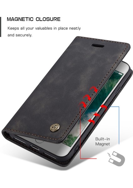 iPhone Se 2020 / iPhone 7 / iPhone 8 Için Retro Pu Deri Tpu Kart Bölmeli Manyetik Flip Standlı Kılıf (Yurt Dışından)