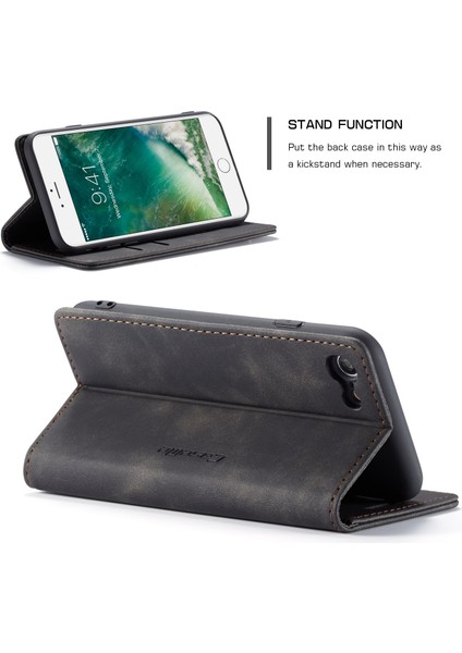 iPhone Se 2020 / iPhone 7 / iPhone 8 Için Retro Pu Deri Tpu Kart Bölmeli Manyetik Flip Standlı Kılıf (Yurt Dışından)