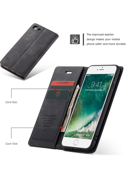 iPhone Se 2020 / iPhone 7 / iPhone 8 Için Retro Pu Deri Tpu Kart Bölmeli Manyetik Flip Standlı Kılıf (Yurt Dışından)