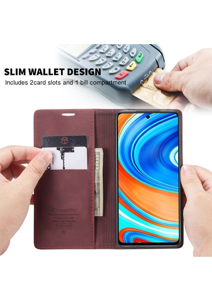 Xiaomi Redmi Note 9 Pro Için Retro Pu Deri Tpu Kart Bölmeli Manyetik Flip Standlı Kılıf (Yurt Dışından)