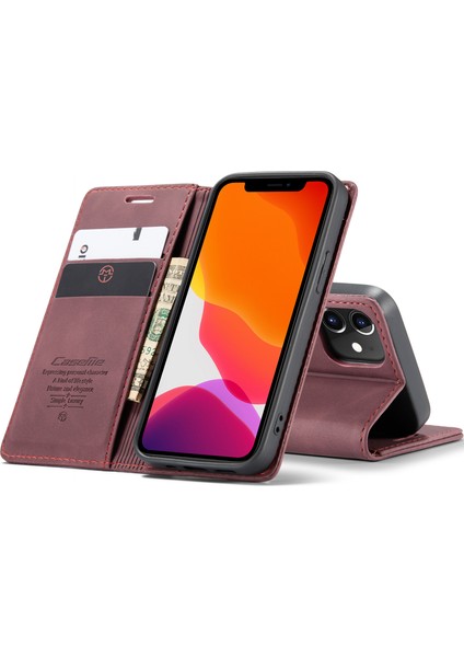 iPhone 12 Mini Için Retro Pu Deri Tpu Kart Bölmeli Manyetik Flip Standlı Kılıf (Yurt Dışından)