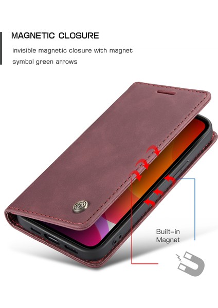 iPhone 12 Mini Için Retro Pu Deri Tpu Kart Bölmeli Manyetik Flip Standlı Kılıf (Yurt Dışından)