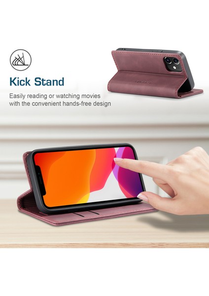 iPhone 12 Mini Için Retro Pu Deri Tpu Kart Bölmeli Manyetik Flip Standlı Kılıf (Yurt Dışından)