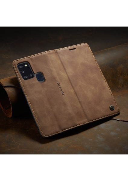 Samsung Galaxy A21S Için Retro Pu Deri Tpu Kart Bölmeli Manyetik Flip Standlı Kılıf (Yurt Dışından)
