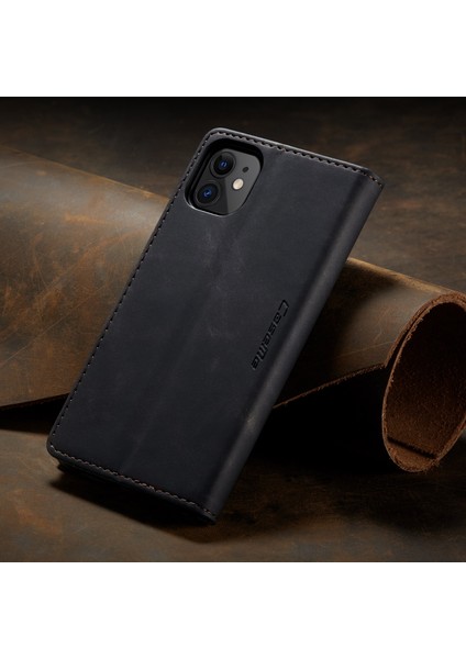 iPhone 11 Için Retro Pu Deri Tpu Kart Bölmeli Manyetik Flip Standlı Kılıf (Yurt Dışından)