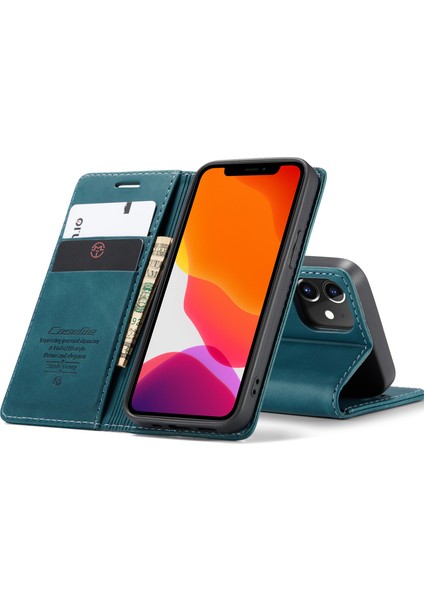 iPhone 12 Mini Için Retro Pu Deri Tpu Kart Bölmeli Manyetik Flip Standlı Kılıf (Yurt Dışından)