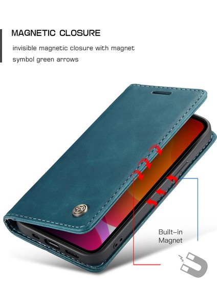 iPhone 12 Mini Için Retro Pu Deri Tpu Kart Bölmeli Manyetik Flip Standlı Kılıf (Yurt Dışından)